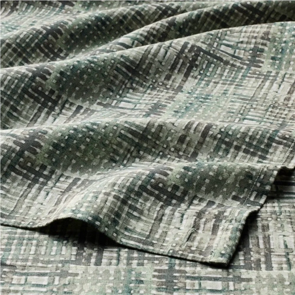 CASALUNA NWT linen cool washed printed plaid shower curtain